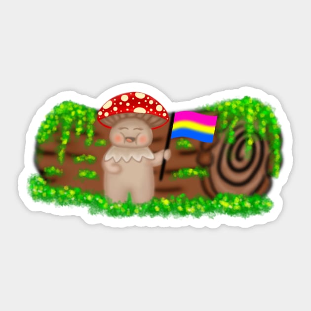 Pansexual Pride Mushroom Buddy Sticker by SquishyBeeArt
